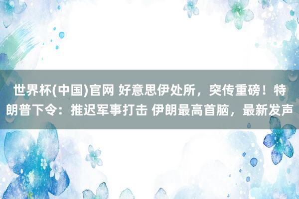 世界杯(中国)官网 好意思伊处所,突传重磅!特朗普下令:推迟军事打击 伊朗最高首脑,最新发声