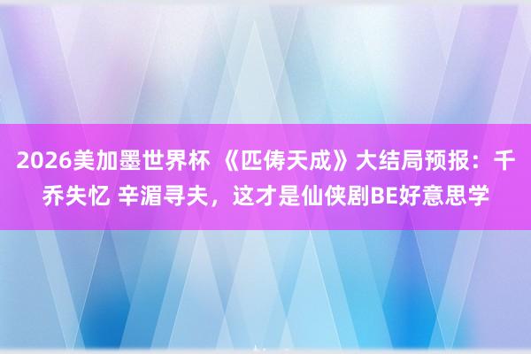 2026美加墨世界杯 《匹俦天成》大结局预报:千乔失忆 辛湄寻夫,这才是仙侠剧BE好意思学