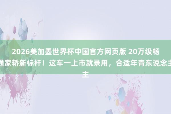 2026美加墨世界杯中国官方网页版 20万级畅通家轿新标杆!这车一上市就录用,合适年青东说念主
