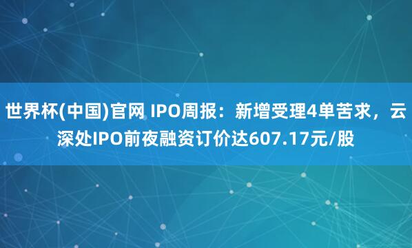 世界杯(中国)官网 IPO周报:新增受理4单苦求,云深处IPO前夜融资订价达607.17元/股