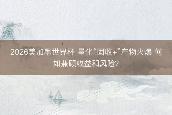 2026美加墨世界杯 量化“固收+”产物火爆 何如兼顾收益和风险?